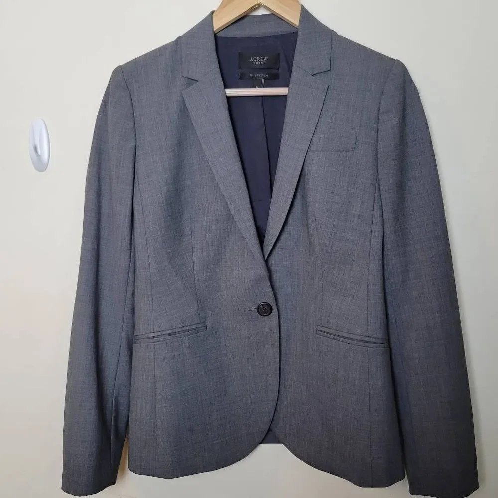 J CREW Women's 1035 Tollegno 1900 Grey Blazer Bi Stretch Size 6 Wool Blend